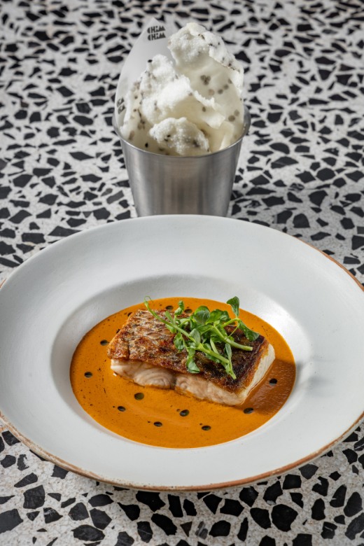 Sea Bass: Lobster bisque with Vietnamese crackers